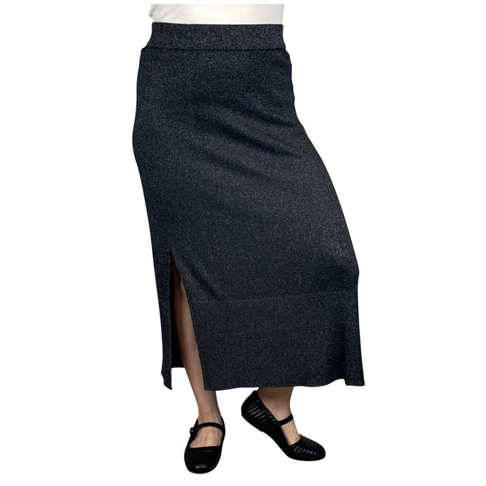 Banana Republic Maxi Shine Sweater Skirt Size XL Black Lurex Yarn‎ Side Slits